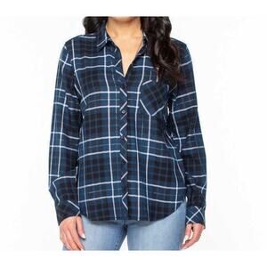 "Well Worn" Ladies' Flannel Button-Up Shirt Blue Black White Sz M